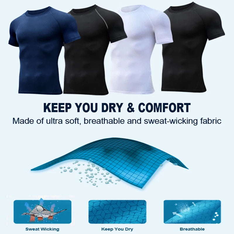 Graphic Compression Shirts for Men Short Sleeve Rash Guard Gym Workout Tshirt Tees Athletic Quick Dry Baselayer Undershirts Tops
