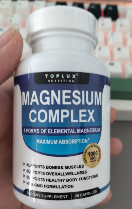 Magnesium Complex Supplement 8 Elemental 1000mg - Magnesium Glycinate, Citrate, Malate, Taurate, Chelated for Easy Absorption for Bones, Muscle, Recovery, Energy, Vegan Non-GMO 90 Capsules